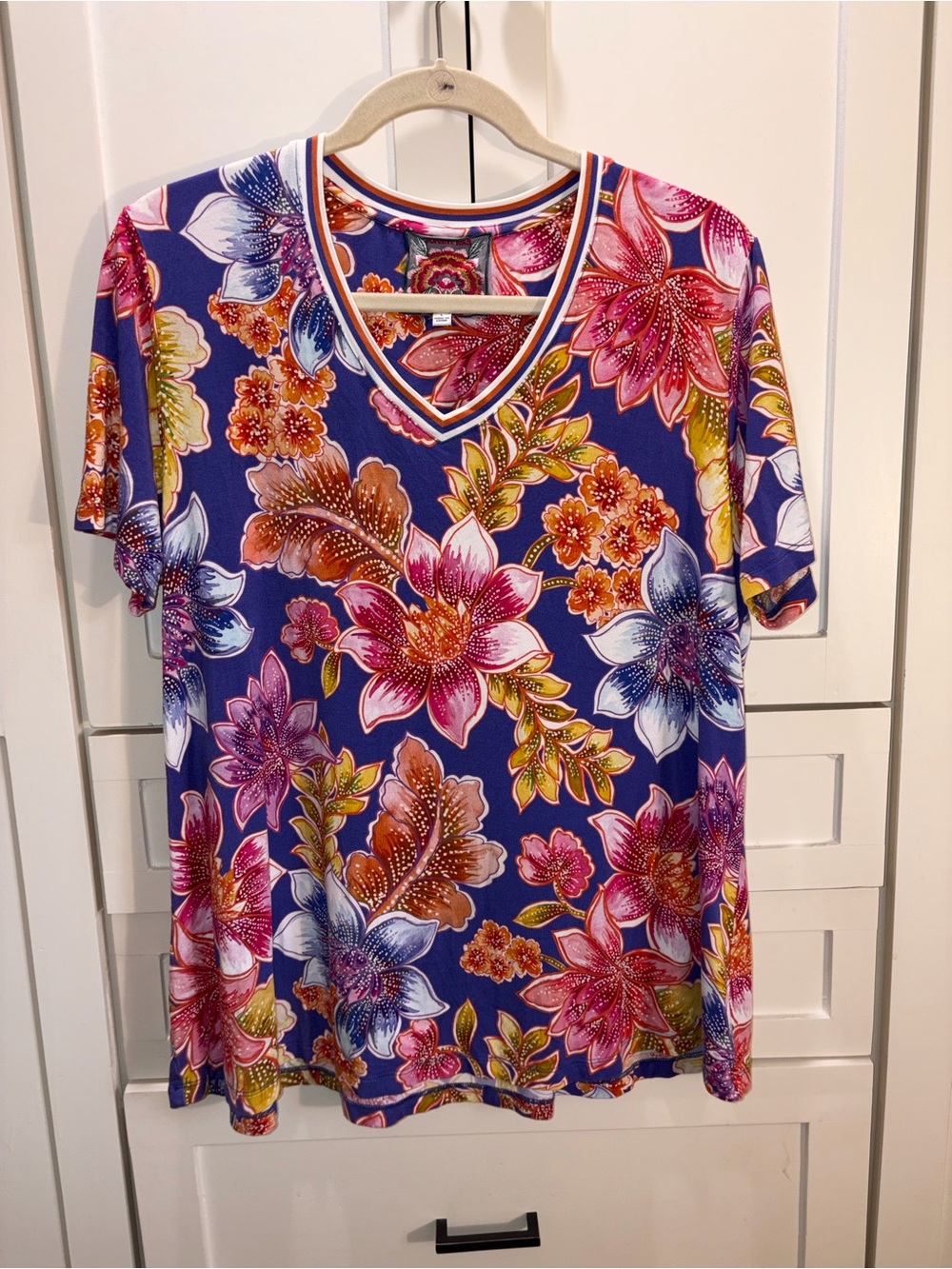 Johnny Was Janie Favourite Swing V-Neck T-Shirt Floral Multi Colored Size L